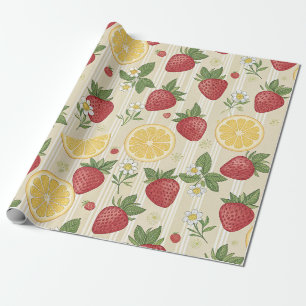 Antike botanische Darstellung von Erdbeeren und Zi Geschenkpapier