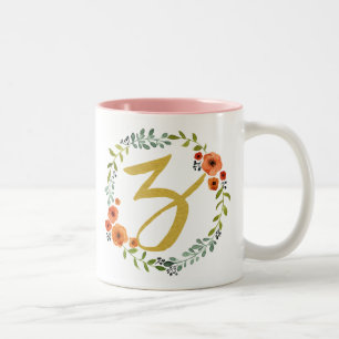 Antike botanische goldene monogrammierte Initiale Zweifarbige Tasse