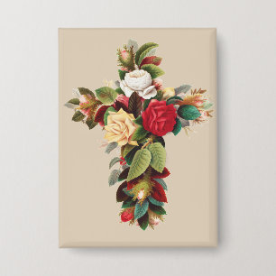 Antike botanische Kreuz-Rosen religiöse Kunst Button