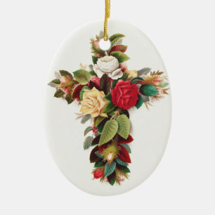 Antike botanische Kreuz-Rosen religiöse Kunst Keramik Ornament