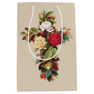 Antike botanische Kreuz-Rosen religiöse Kunst Mittlere Geschenktüte