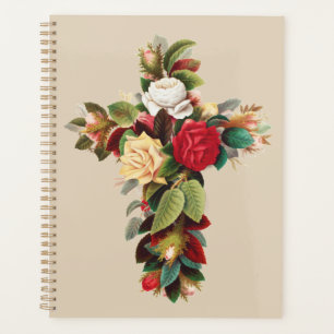 Antike botanische Kreuz-Rosen religiöse Kunst Planer