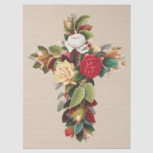 Antike botanische Kreuz-Rosen religiöse Kunst Seidenpapier