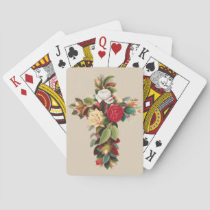 Antike botanische Kreuz-Rosen religiöse Kunst Spielkarten