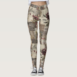 Antike Botanische Patchwork Rustikal (2) Leggings