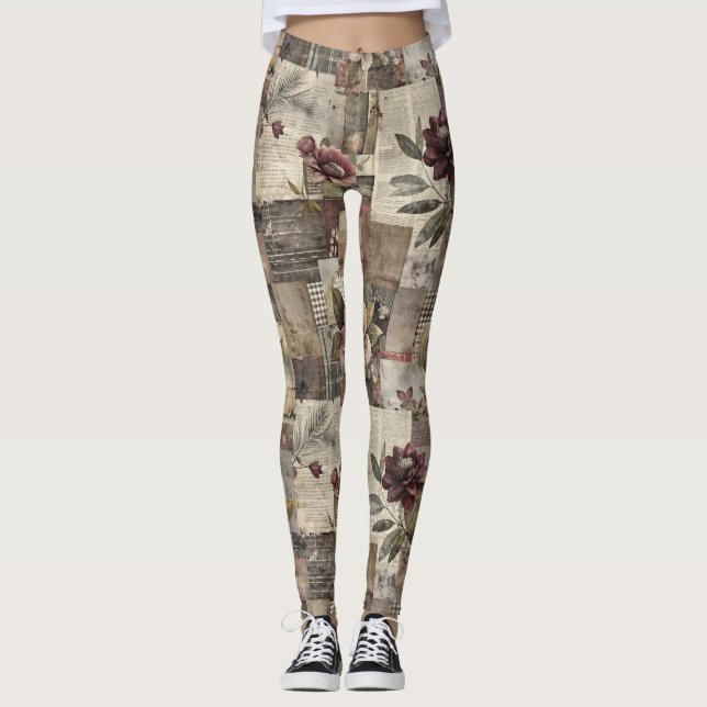 Antike Botanische Patchwork Rustikal (2) Leggings (Vorderseite)