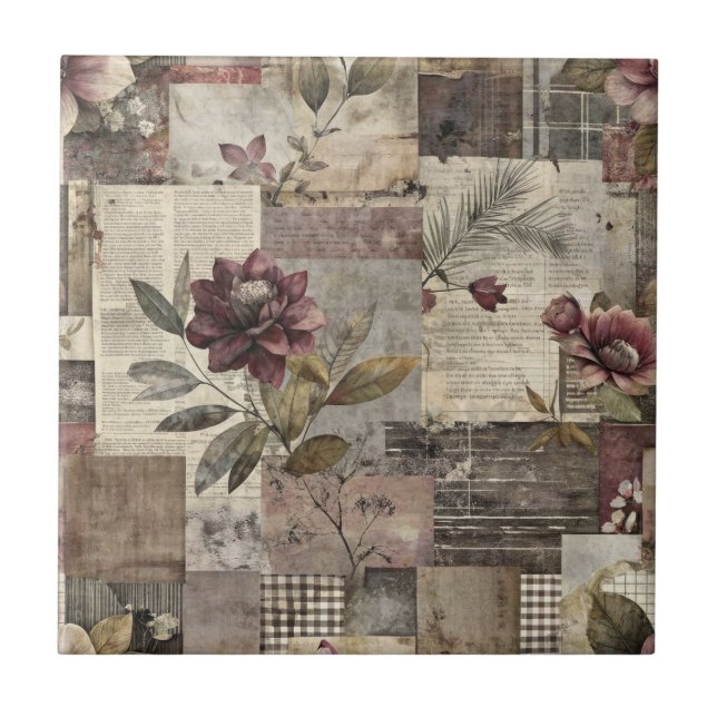 Antike botanische Patchwork-Rustikalität (1) Fliese (Vorderseite)