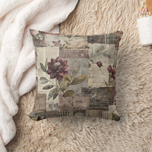 Antike botanische Patchwork-Rustikalität (1) Kissen (Decke)