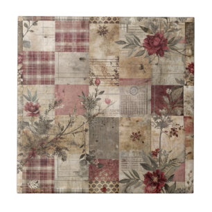 Antike botanische Patchwork-Rustikalität (3) Fliese