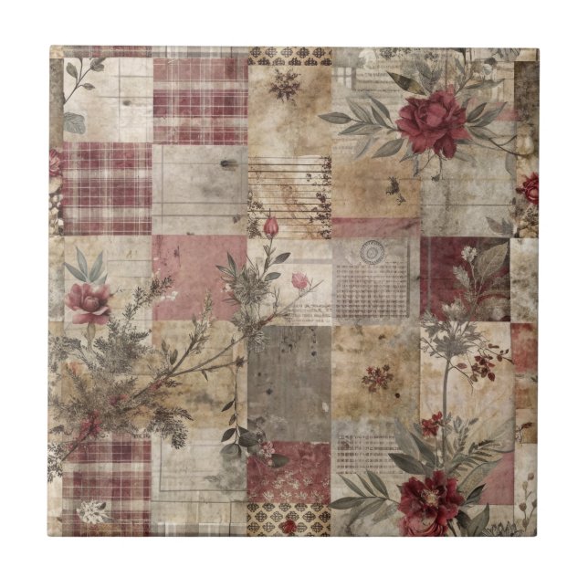 Antike botanische Patchwork-Rustikalität (3) Fliese (Vorderseite)