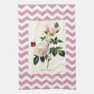 Antike botanische Rose und trendige Chevronstreife Handtuch