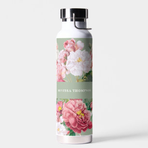 Antike botanische Rosen Pastellgrün und Rosa Trinkflasche