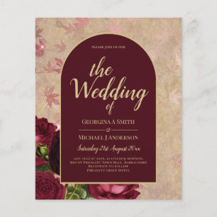 Antike botanische tiefrote Rosen Hochzeit Gold Tex Flyer