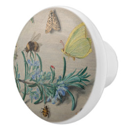 Antike botanische und Bienen-Illustration Keramikknauf