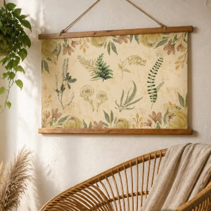 Antike botanische und florale Holzbeschichtete Tap Wandteppich Mit Holzrahmen
