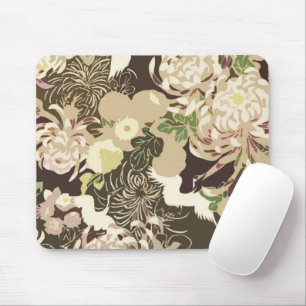 Antike braune beige Blumen und Vögel Mousepad
