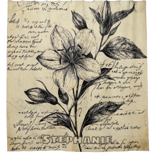 Antike braune Blumen Kalligrafie Pergament Duschvorhang