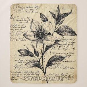 Antike braune Blumen Kalligrafie Pergament Sherpadecke