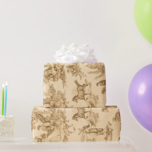 Antike braune und elfenbeinfarbene Toile Geschenkpapier