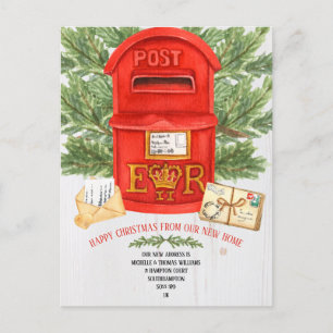 Antike britische Postkasten-Umzugsankündigungskart Feiertagspostkarte