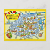 Antike Brüsseler Stadtplan-Postkarte