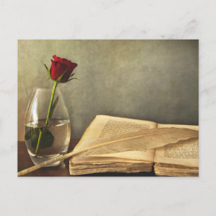 Antike Buch- und Rosen-Postkarte Postkarte
