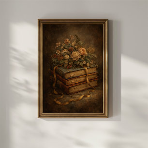 Antike Bücher und Herbstblumen Poster