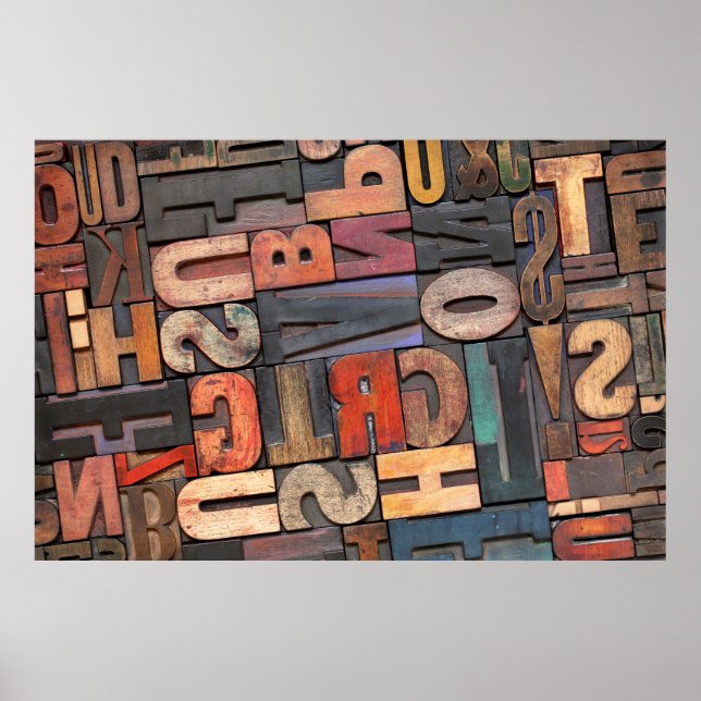 Antike Buchstabenblöcke mit Farbtinte Poster (Vorne)