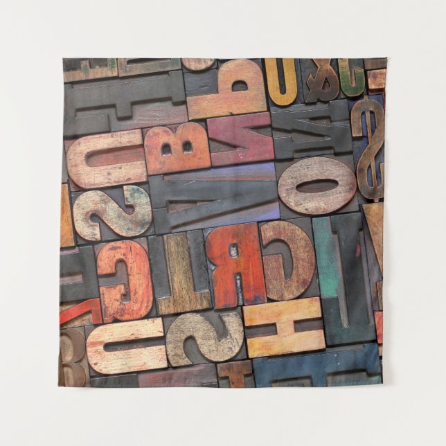 Antike Buchstabenblöcke mit Farbtinte Wandteppich (Vorderseite)