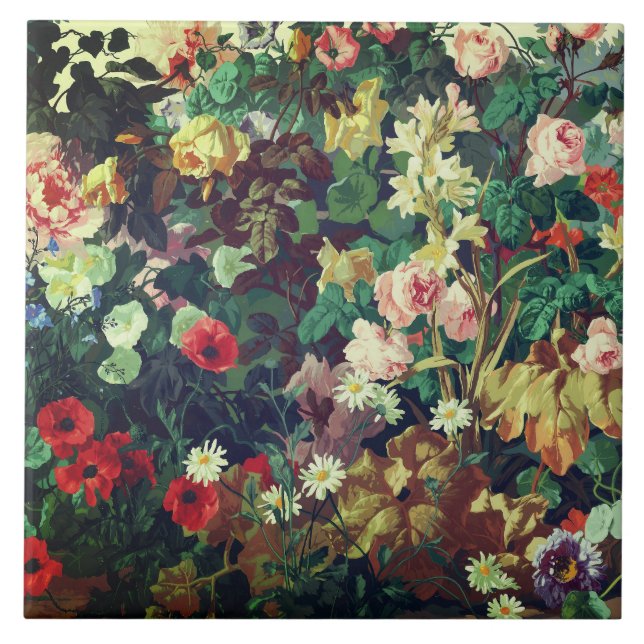 Antike bunte Blumen Blumenmalerei Fliese (Vorderseite)