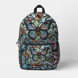 antike Buntglasblaue Schmetterlingskunst Bedruckter Rucksack