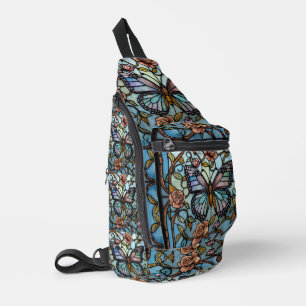 antike Buntglasblaue Schmetterlingskunst  Crossbody Bag