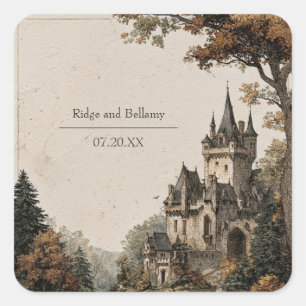 Antike Burg Herbstwald Elegante Hochzeit Quadratischer Aufkleber
