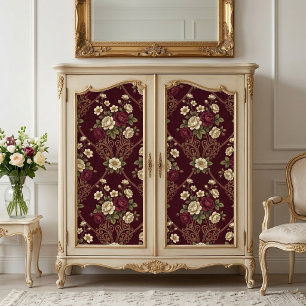 Antike Burgund-Ivory-Art Nouveau-Florals Dekor Seidenpapier