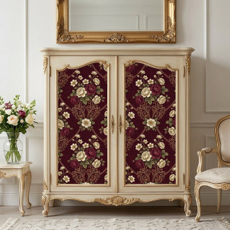 Antike Burgund-Ivory-Art Nouveau-Florals Dekor Seidenpapier
