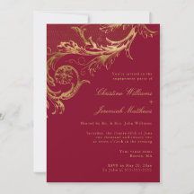 Antike Burgunder-Gold-Damask-Einladung zur Verlobu