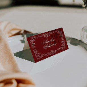 Antike Burgunder-Hochzeitsplatzkarten im Stil des Tischnummer