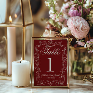 Antike Burgunder-Hochzeitstisch-Nummer im Stil des Einladung