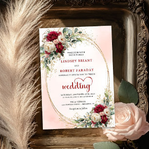 Antike burgunderrote Bohemian-Blumen-Hochzeitseinl Einladung