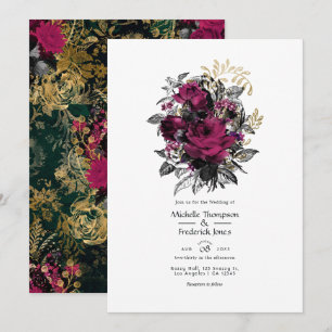 Antike Burgunderrote - Marsala und Gold Florale Ho Einladung
