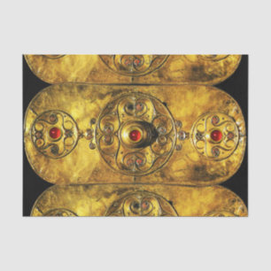 ANTIKE CELTIC WARRIOR SHIELD WITH RUBY GEMSTONES SEIDENPAPIER