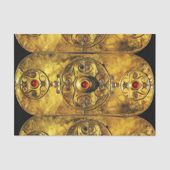 ANTIKE CELTIC WARRIOR SHIELD WITH RUBY GEMSTONES SEIDENPAPIER (Vorderseite)