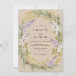 Antike Champagner-Lilien-Kranz-Hochzeit Einladung