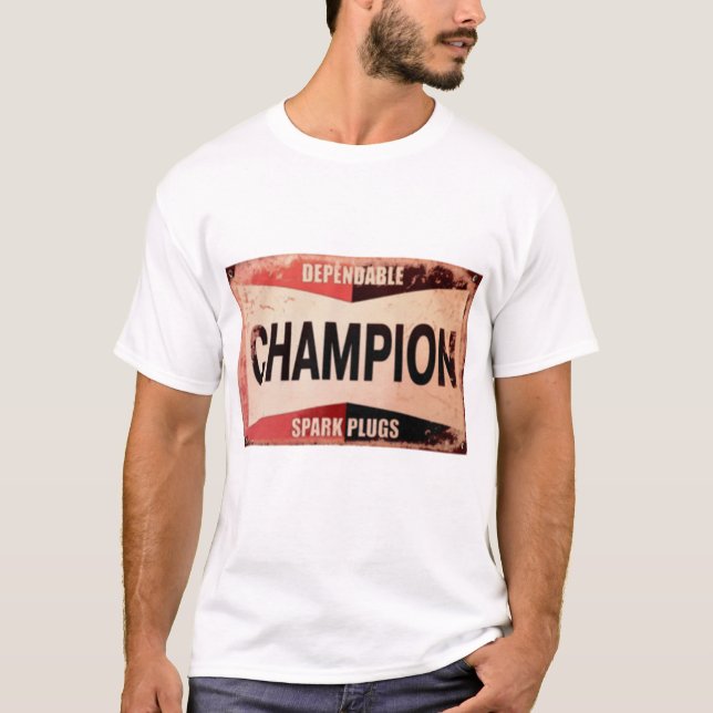 Antike Champion Spark Plugs signieren T-Shirt (Vorderseite)