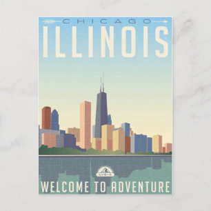 Antike Chicago Illinois Stadt Skyline Retro Reise Postkarte