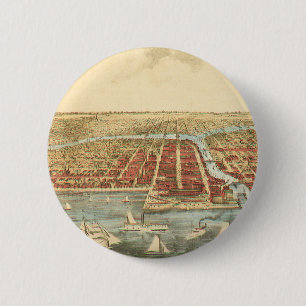 Antike Chicago-Karte, LaSalle Street und Fluss Button