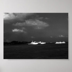 Antike China Hongkong Bucht Reisende Boote Poster