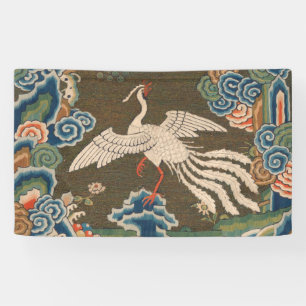 Antike chinesische weiße Vogel-Seidenstickerei-Dru Banner