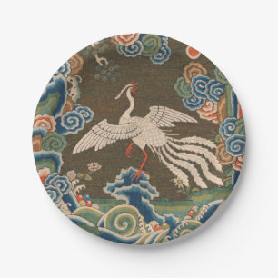 Antike chinesische weiße Vogel-Seidenstickerei-Dru Pappteller