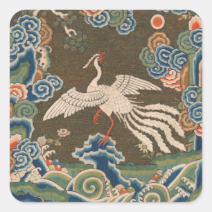 Antike chinesische weiße Vogel-Seidenstickerei-Dru Quadratischer Aufkleber